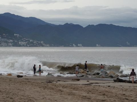 Hotel Zone shoreline of Puerto Vallarta with the Sierra Madre behind